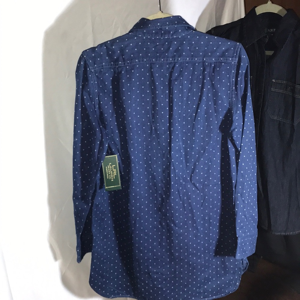 Ralph Lauren Blue Polka Dot Half Button Down Shirt - Picture 3 of 3